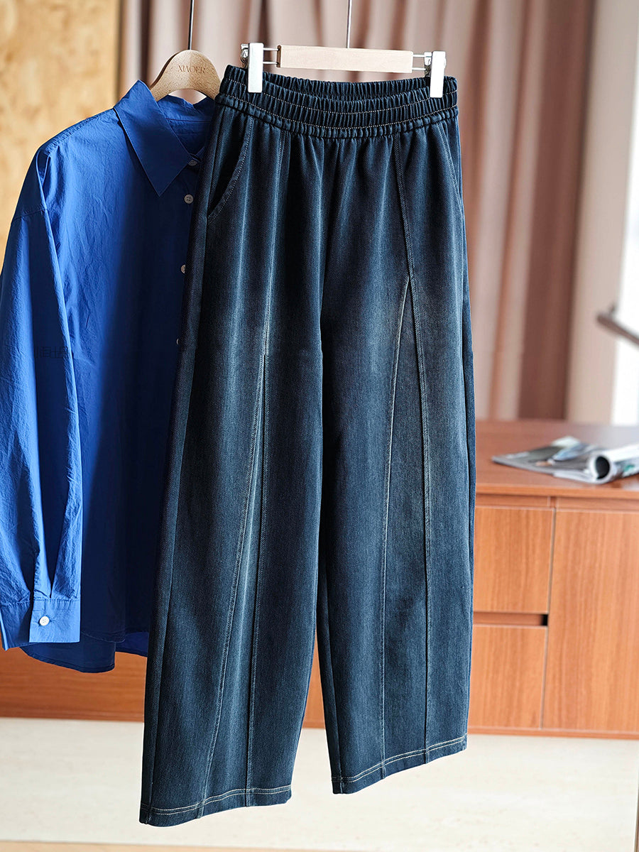 Women Vintage Distressed Elastic Waist Loose Slimming Versatile Jeans