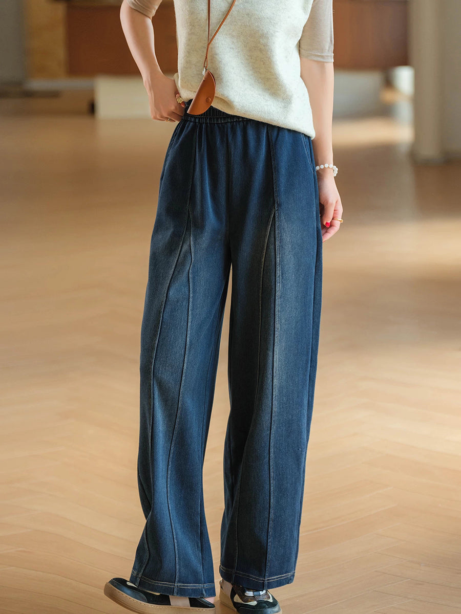 Women Vintage Distressed Elastic Waist Loose Slimming Versatile Jeans