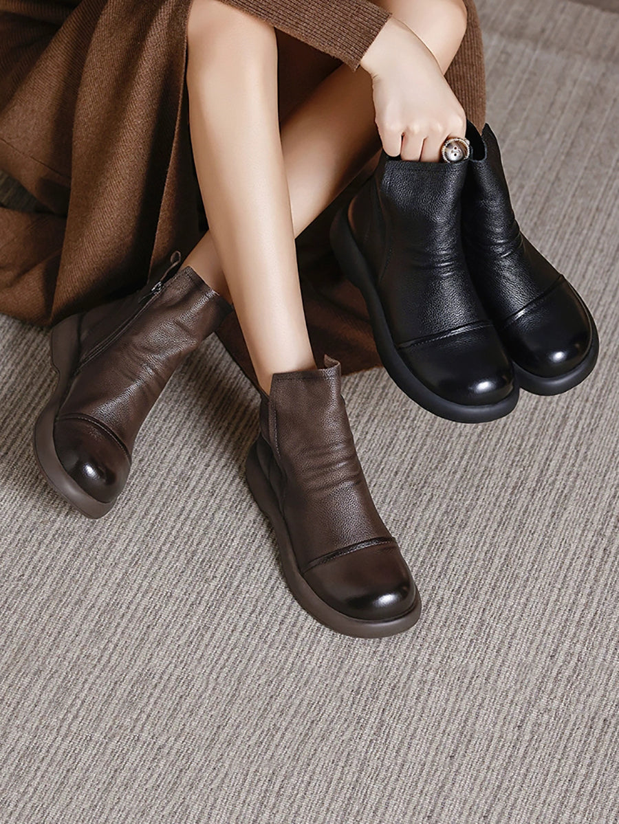 Women Vintage Genuine Leather Autumn Flat Ankle Boots