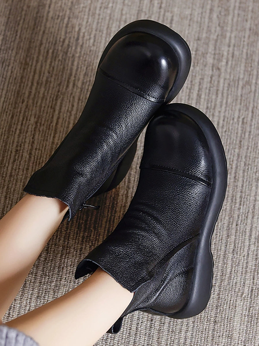 Women Vintage Genuine Leather Autumn Flat Ankle Boots