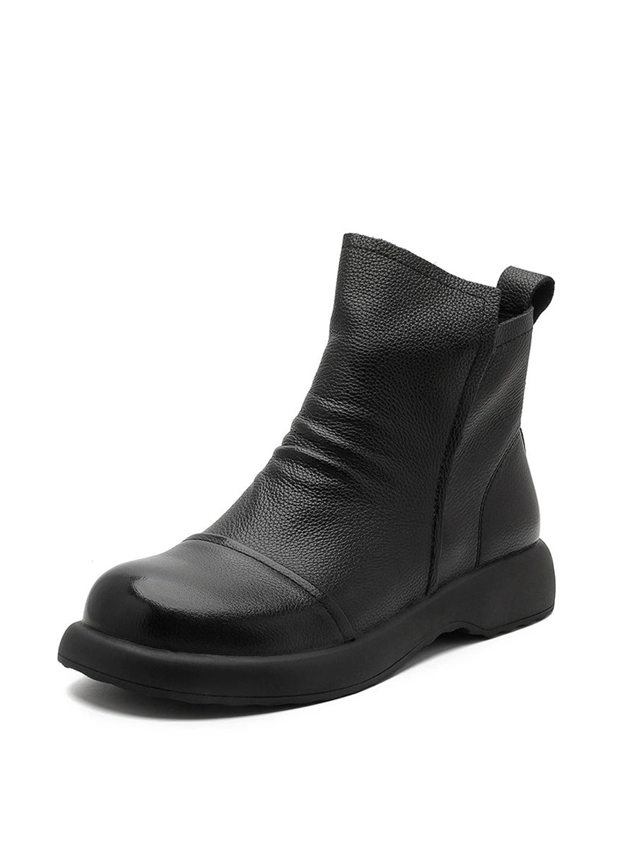 Women Vintage Genuine Leather Autumn Flat Ankle Boots