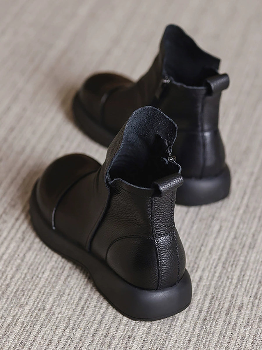 Women Vintage Genuine Leather Autumn Flat Ankle Boots