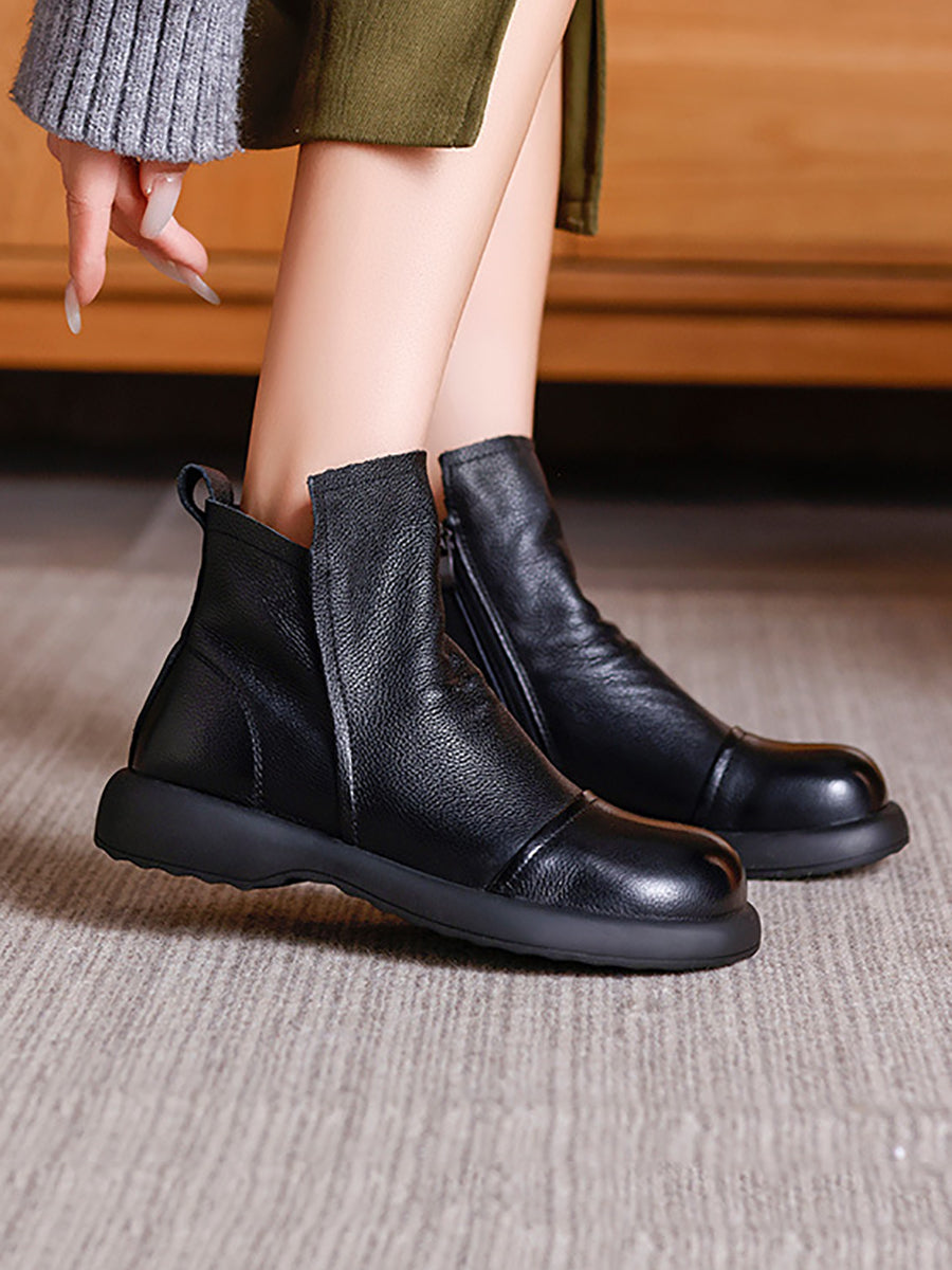 Women Vintage Genuine Leather Autumn Flat Ankle Boots