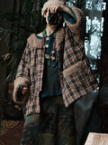Women Vintage Plaid Sherpa-Trim Cotton Padded Jacket Coat
