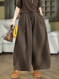 Women Fall Vintage Wool Blend High Waist Casual Wide-Leg Pants