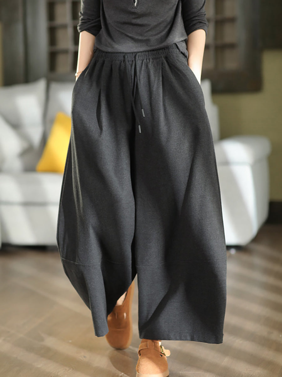 Women Fall Vintage Wool Blend High Waist Casual Wide-Leg Pants