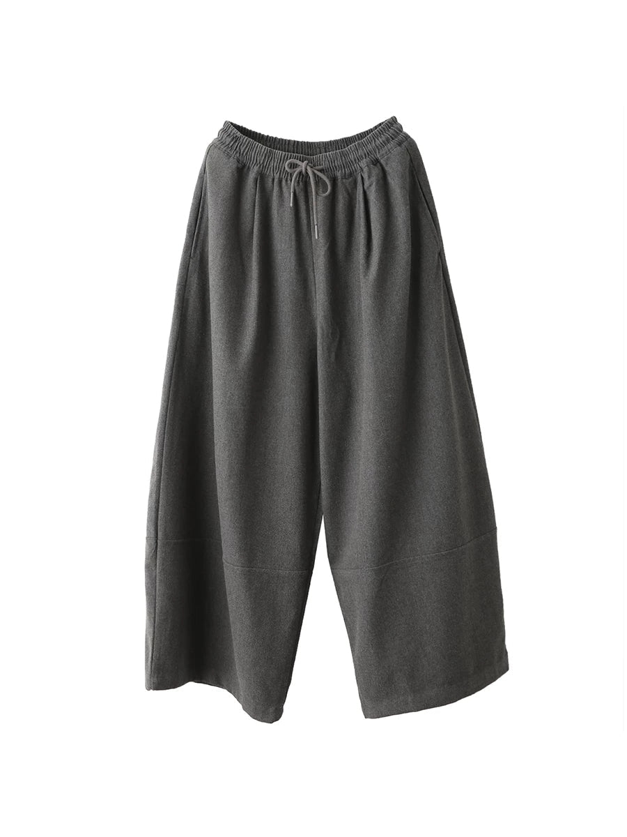 Women Fall Vintage Wool Blend High Waist Casual Wide-Leg Pants