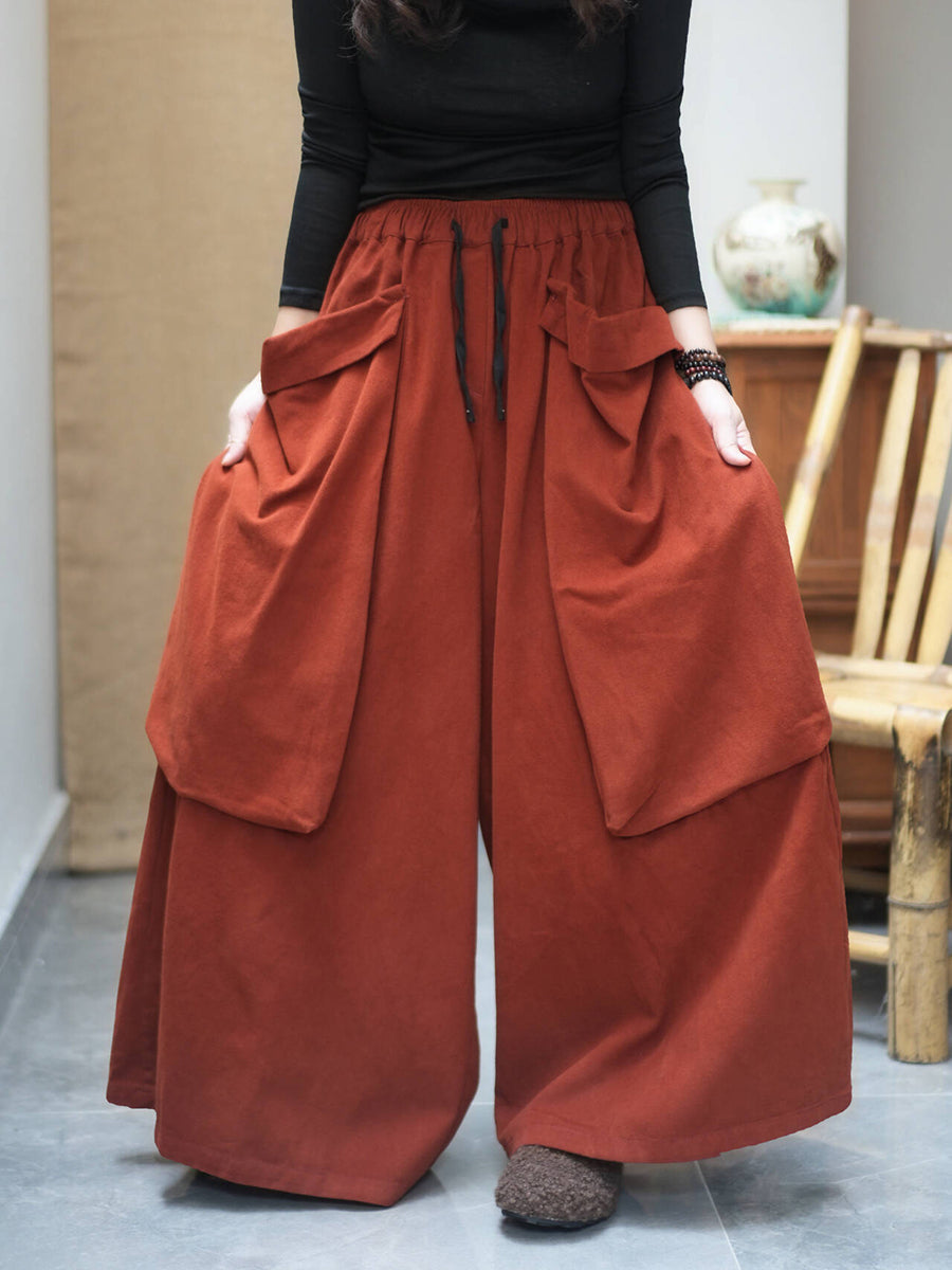 Women Cargo Style Vintage Distressed Loose Big Pocket Versatile Wide-Leg Pants