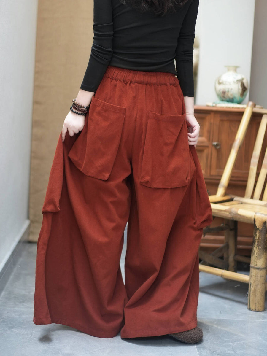 Women Cargo Style Vintage Distressed Loose Big Pocket Versatile Wide-Leg Pants
