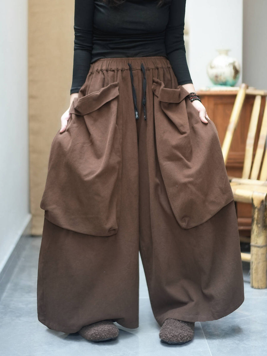 Women Cargo Style Vintage Distressed Loose Big Pocket Versatile Wide-Leg Pants