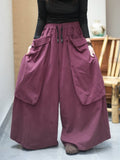 Women Cargo Style Vintage Distressed Loose Big Pocket Versatile Wide-Leg Pants