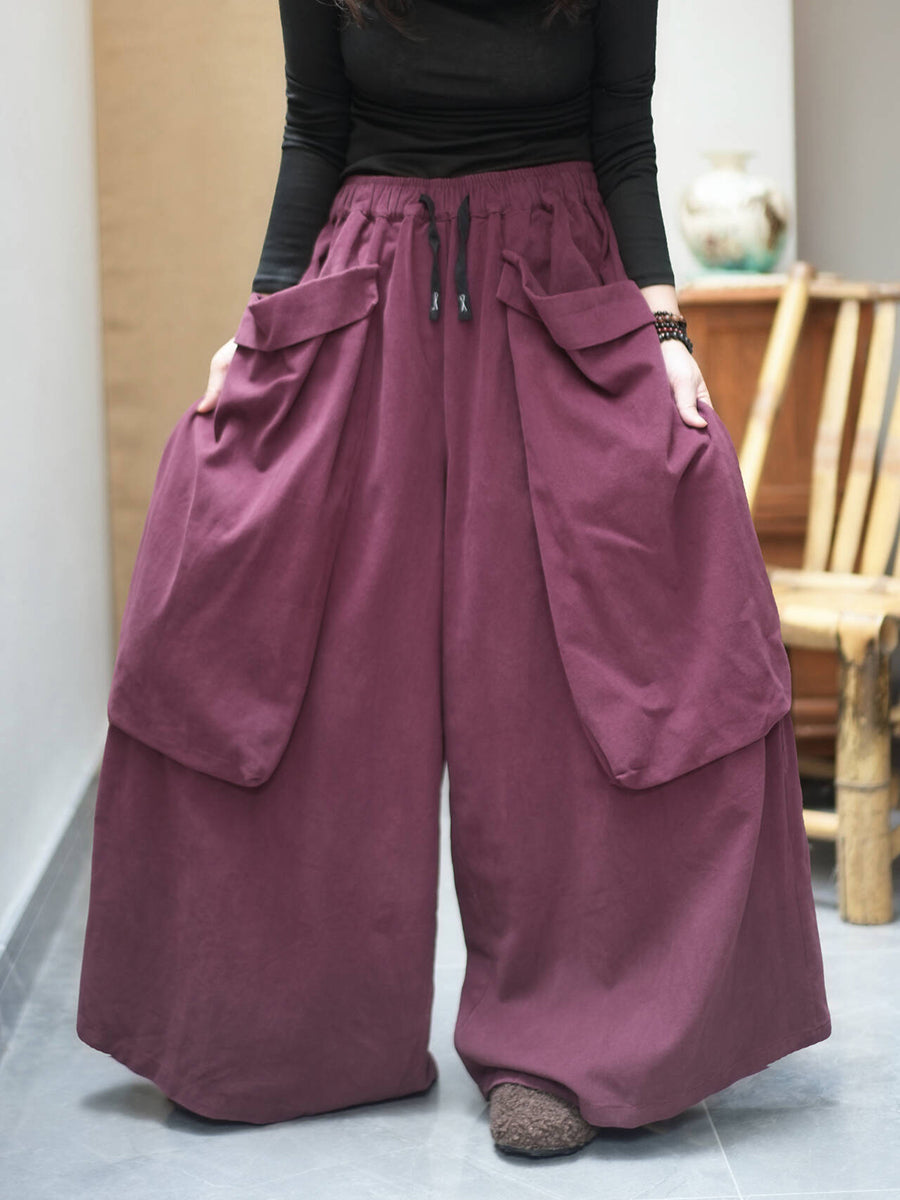 Women Cargo Style Vintage Distressed Loose Big Pocket Versatile Wide-Leg Pants