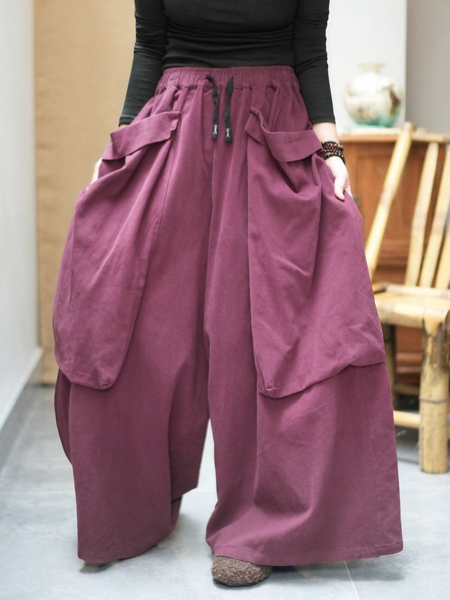 Women Cargo Style Vintage Distressed Loose Big Pocket Versatile Wide-Leg Pants
