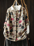 Women Fall Loose Floral Print Cotton Long Sleeve Versatile Knit Cardigan