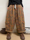 Women Vintage Distressed Printed Cropped Denim Harem Pants