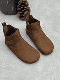 Women Genuine Leather Autumn Round Toe Side Zipper Flat Casual Boots