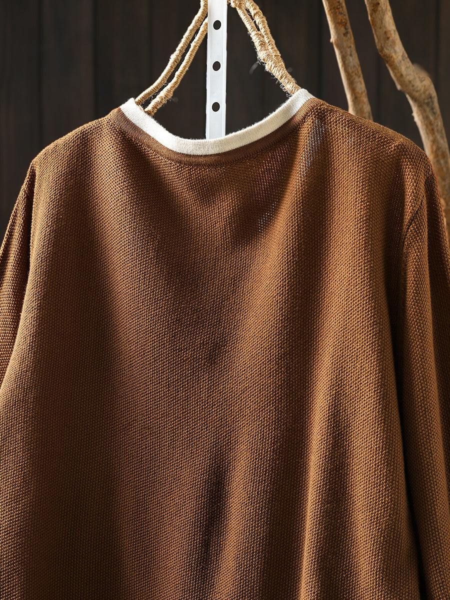 Women Fall Casual Color-Block V-neck Long Sleeve Knit Top