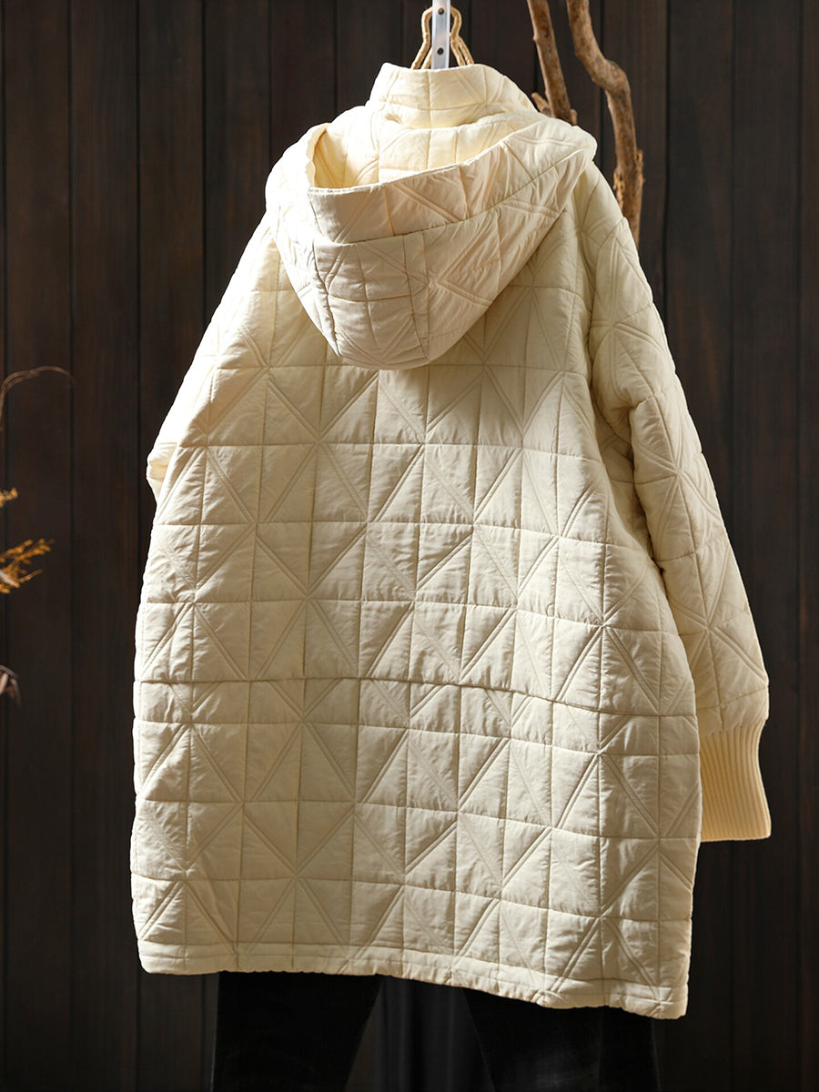 Women Casual Quilted Stand Collar Mid-Long Lightweight Hooded Padded Jacket Coat