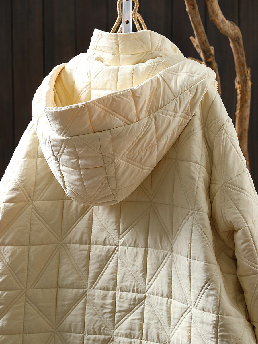 Women Casual Quilted Stand Collar Mid-Long Lightweight Hooded Padded Jacket Coat
