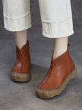 Women Retro Full-Grain Leather Soft Sole V-Cut Casual Ankle Boots