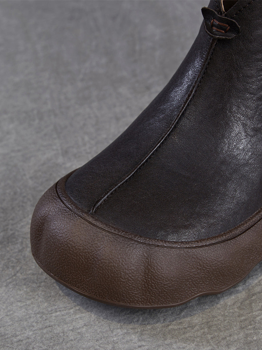 Women Retro Full-Grain Leather Soft Sole V-Cut Casual Ankle Boots