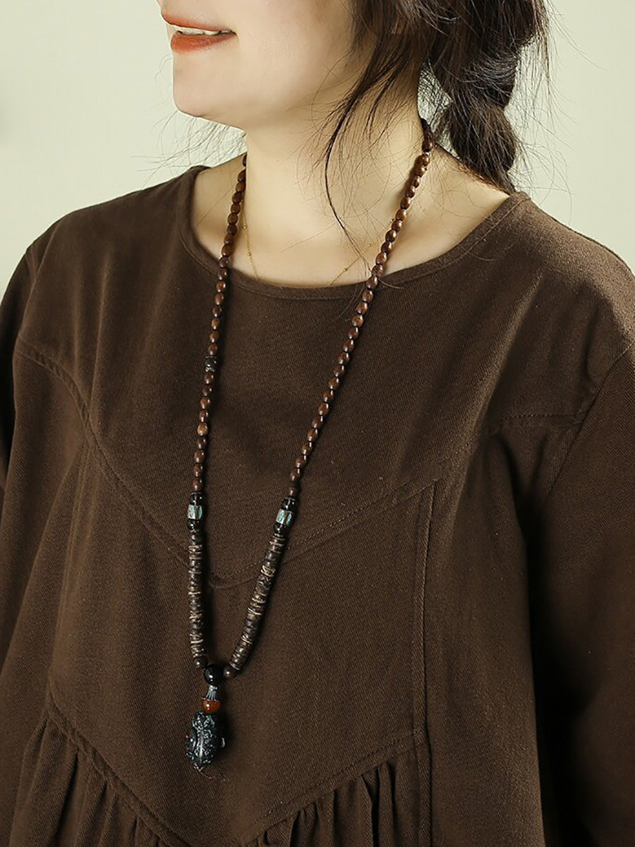 Women Literary Round Neck Gathered Midi Dress