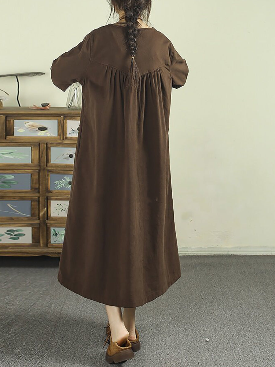Women Literary Round Neck Gathered Midi Dress