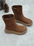 Women Fall Winter Genuine Leather Platform Casual Mid-Calf Boots