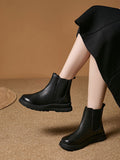 Women Autumn Winter Vintage Genuine Leather Platform Slip-On Chelsea Boots