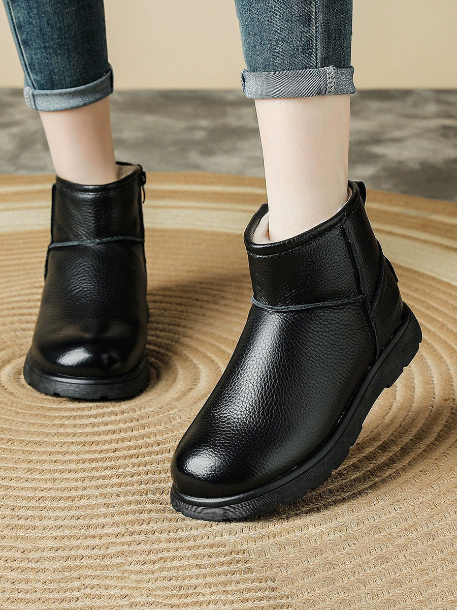Women Winter Full-Grain Leather Wool Fashion Snow Boots