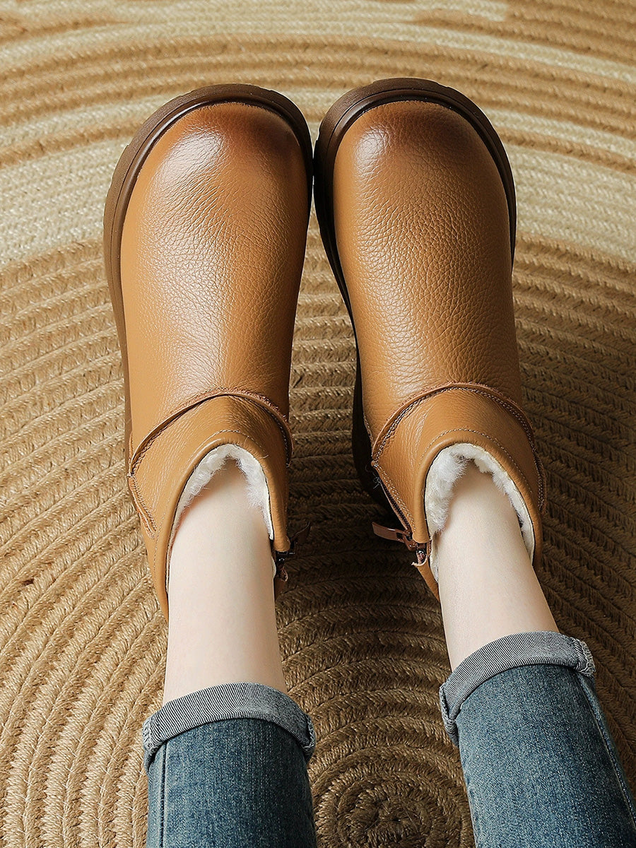 Women Winter Full-Grain Leather Wool Fashion Snow Boots