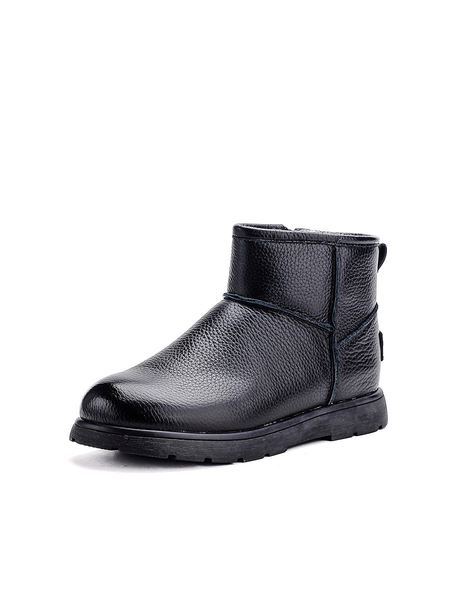 Women Winter Full-Grain Leather Wool Fashion Snow Boots