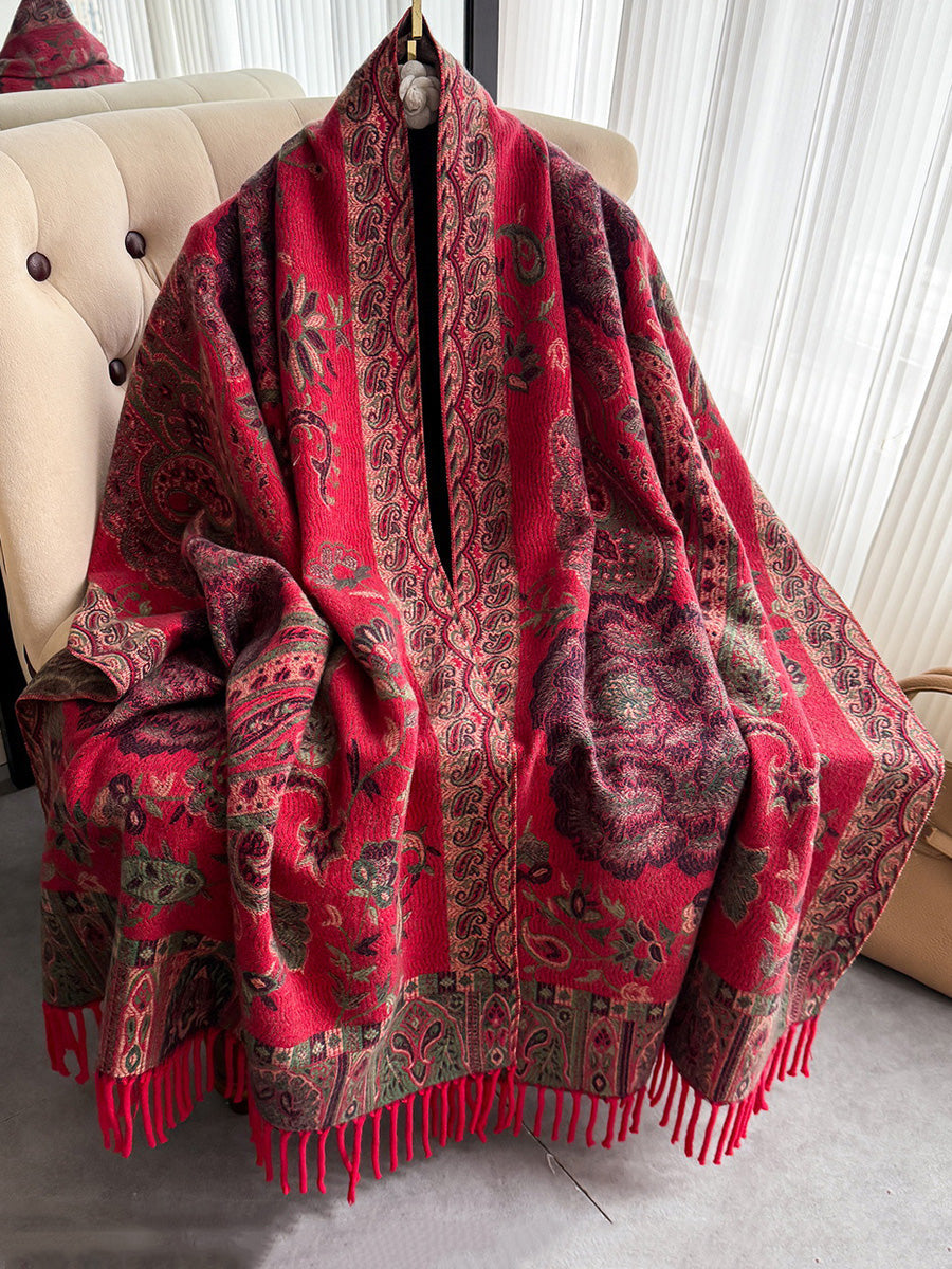 Women Ethnic Paisley Jacquard Tassel Scarf – Imitation Cashmere Elegant Shawl