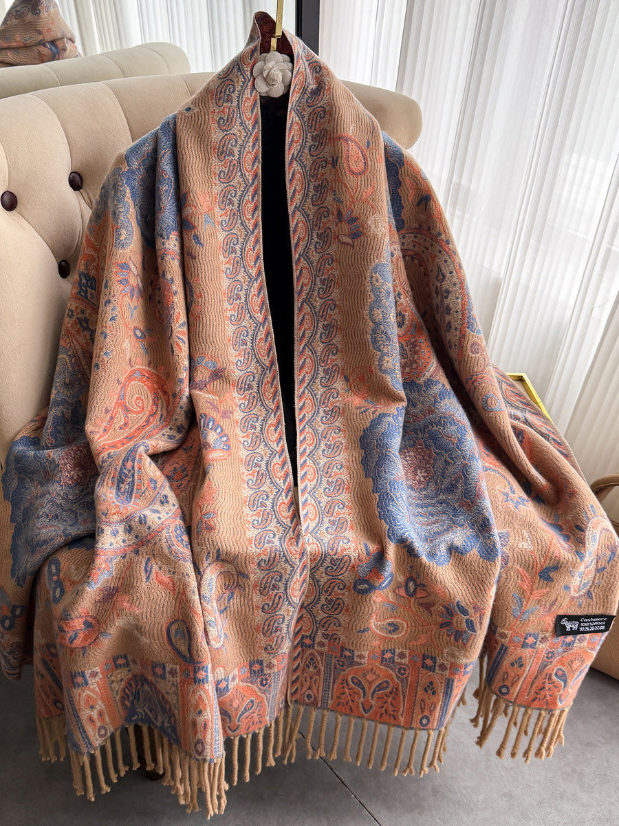 Women Ethnic Paisley Jacquard Tassel Scarf – Imitation Cashmere Elegant Shawl