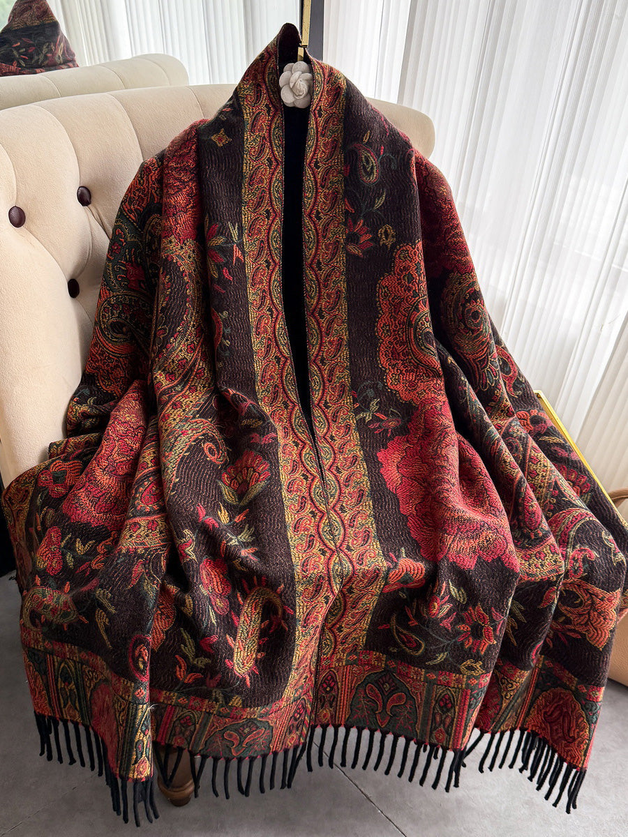 Women Ethnic Paisley Jacquard Tassel Scarf – Imitation Cashmere Elegant Shawl