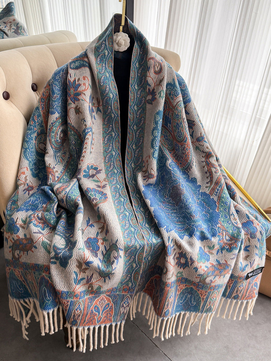 Women Ethnic Paisley Jacquard Tassel Scarf – Imitation Cashmere Elegant Shawl