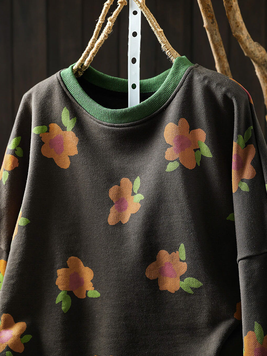 Women Casual Floral Cotton Loose Sweatshirt