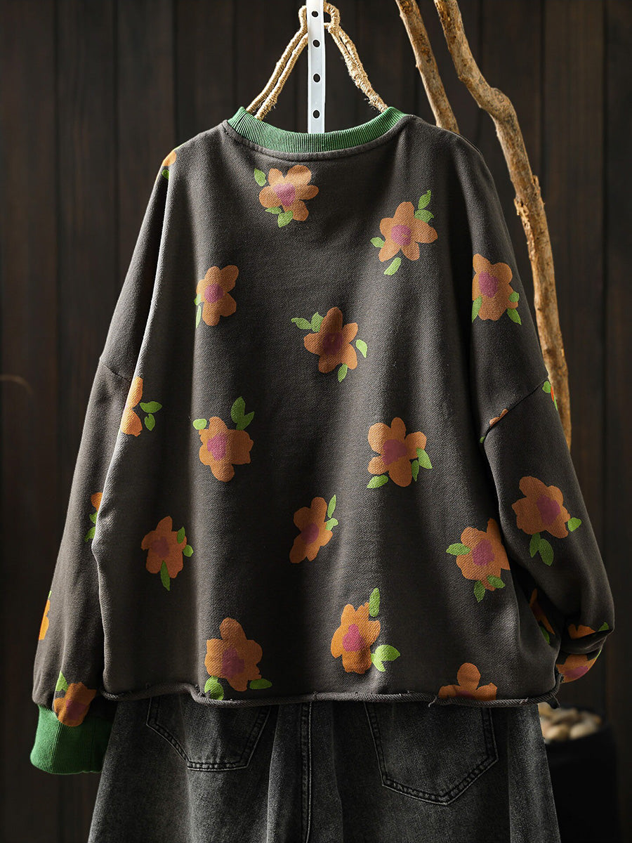 Women Casual Floral Cotton Loose Sweatshirt