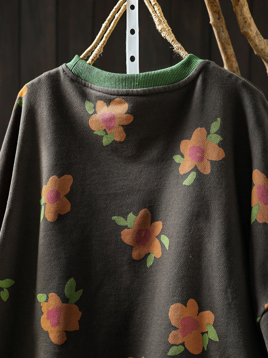 Women Casual Floral Cotton Loose Sweatshirt