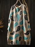 Women Autumn Artsy Print Long Sleeve Loose Casual Knit Dress