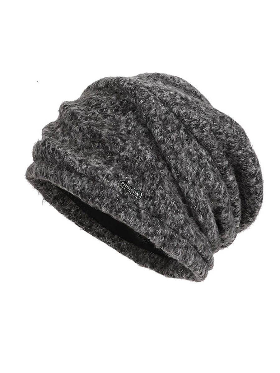 Women Lazy Style Fleece Slimming Face Knit Slouchy Beanie