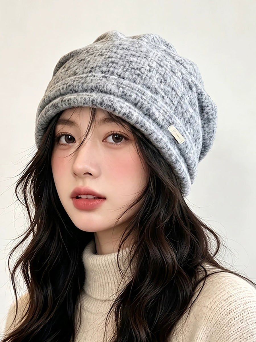 Women Lazy Style Fleece Slimming Face Knit Slouchy Beanie