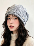 Women Lazy Style Fleece Slimming Face Knit Slouchy Beanie