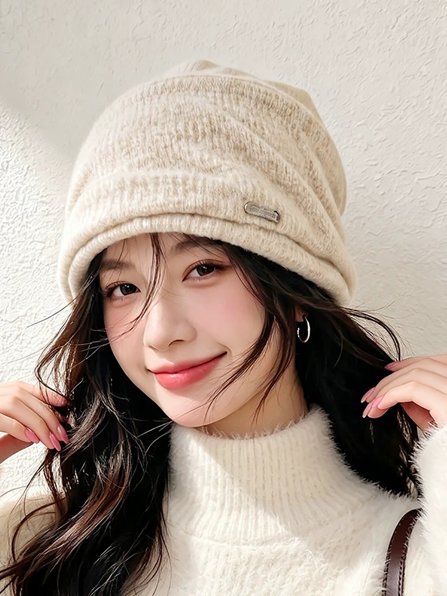 Women Lazy Style Fleece Slimming Face Knit Slouchy Beanie