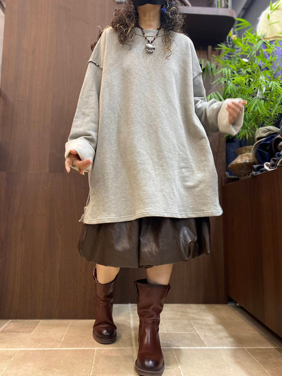 Women Lazy Style Solid Oversized Long Sleeve T-Shirt