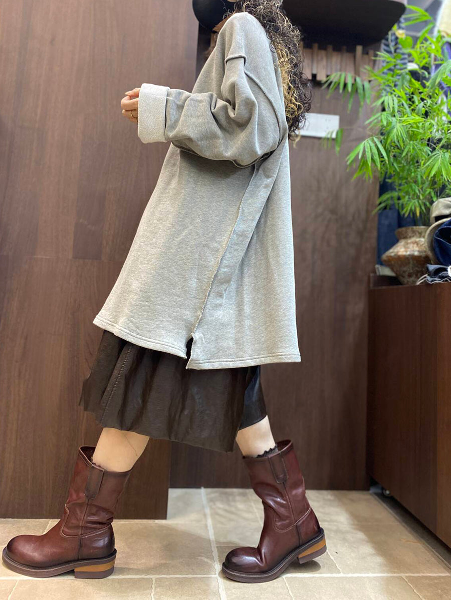 Women Lazy Style Solid Oversized Long Sleeve T-Shirt