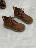 Women Retro Literary Soft Leather Flat Martin Boots