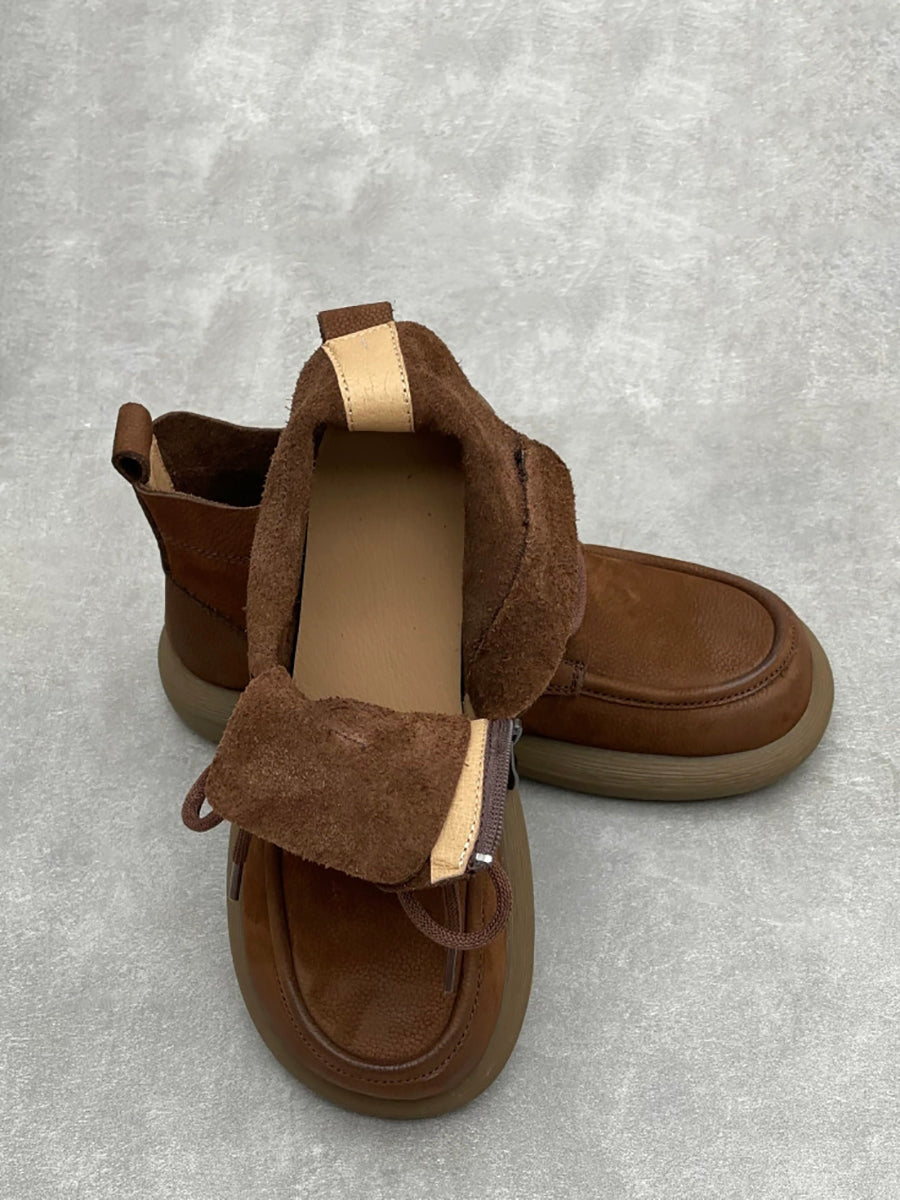 Women Retro Literary Soft Leather Flat Martin Boots