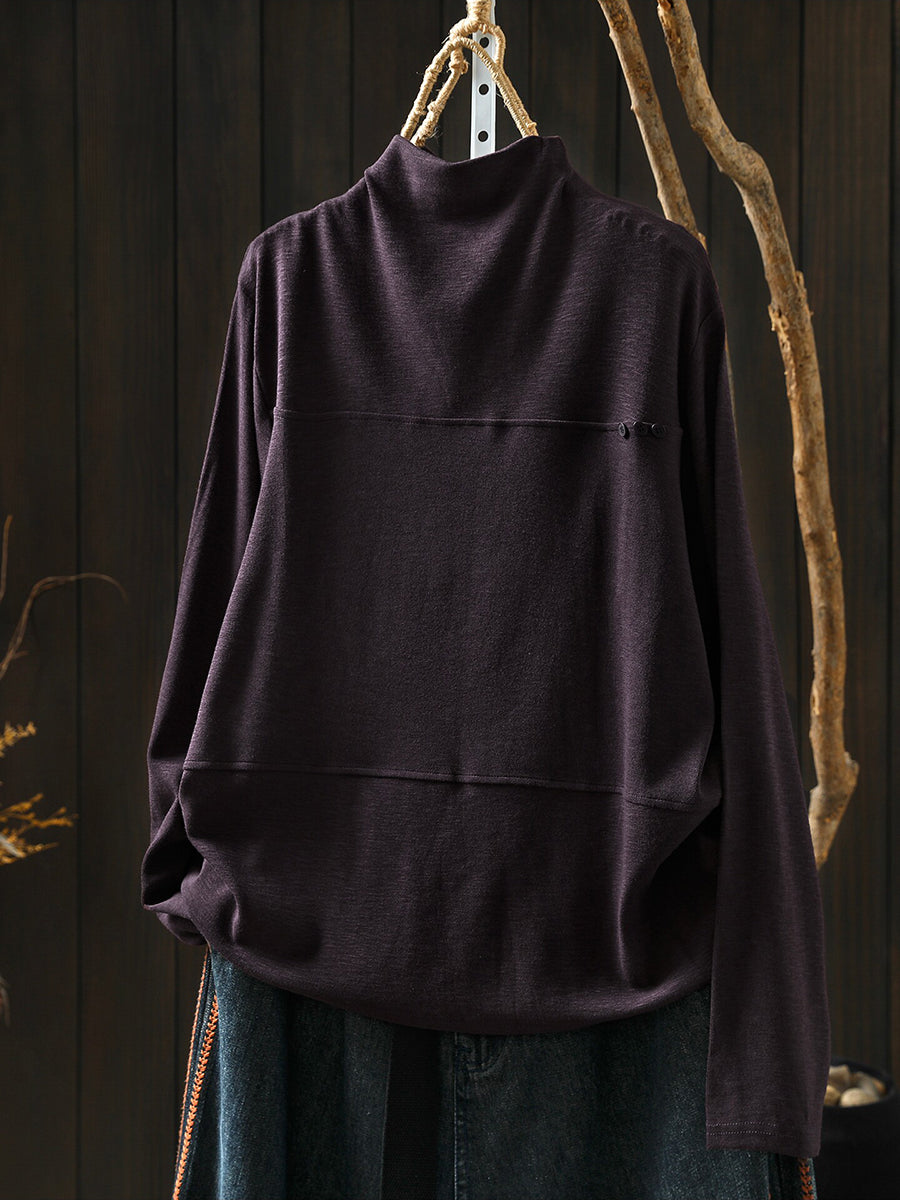 Plus Size Women Minimalist Solid Turtleneck Long Sleeve Top