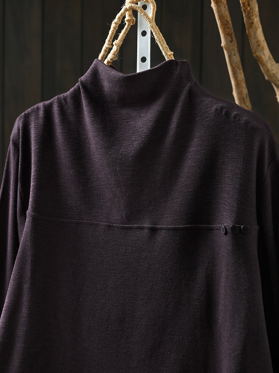 Plus Size Women Minimalist Solid Turtleneck Long Sleeve Top